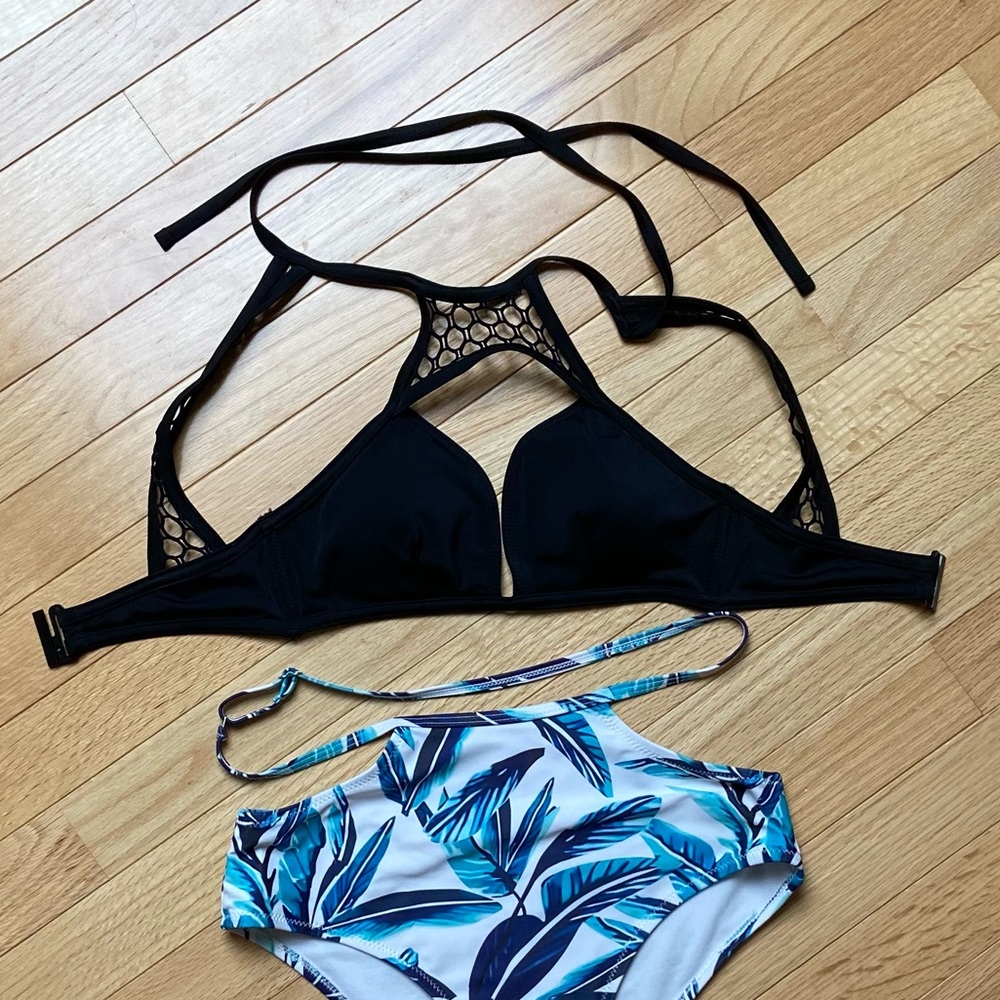 Fishnet Mesh Cutout Black Bikini Top
